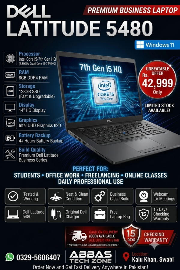 Dell Latitude 5480 | Intel Core i5-7440HQ 2.80GHz Quad-Core Processor | 8GB DDR4 RAM | 128GB SSD